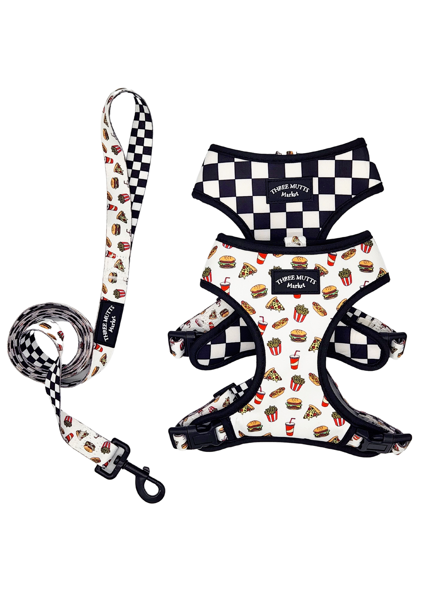 Mutts Market Hungry Mutt Reversible Dog Harness & Leash Set