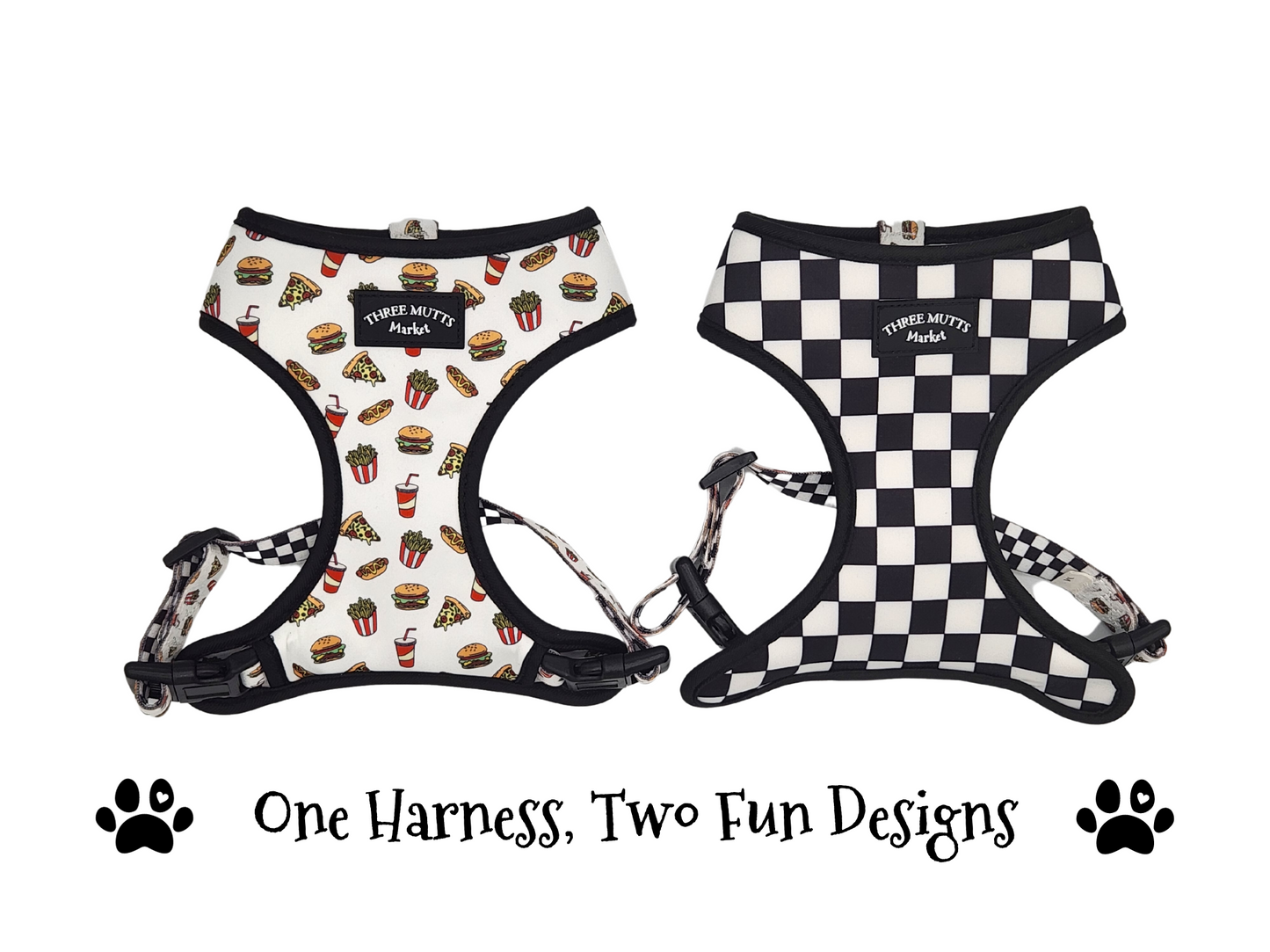 Three Mutts Market Hungry Mutt Reversible Dog Harness & Leash Set