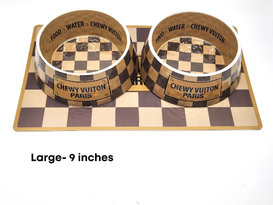 Chewy Vuiton Dog Bowl Set ThreeMuttsMarket